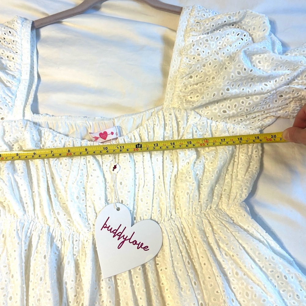 NWT Buddy Love Valentina White Eyelet Mini Dress with Puff Sleeves- Size L - Picture 6 of 8